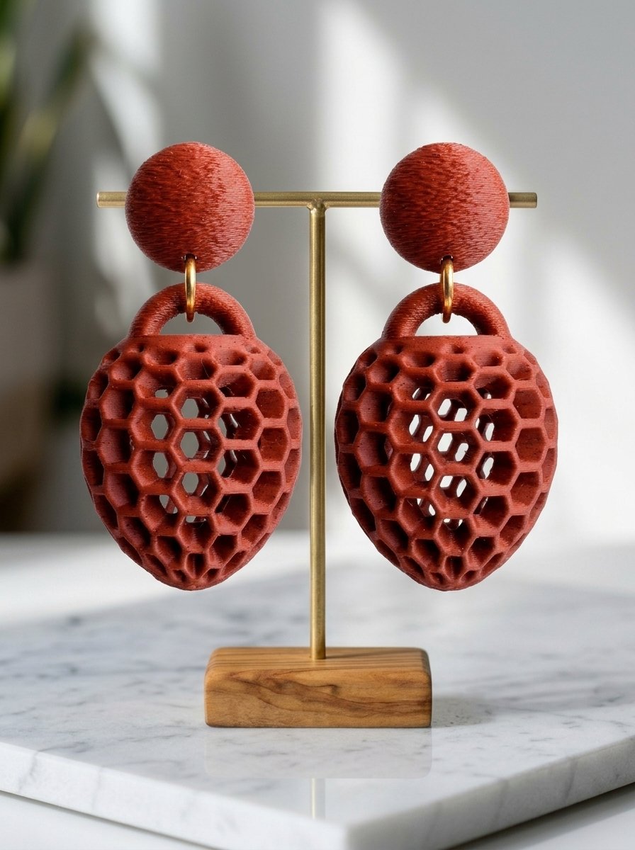 Honeycomb Terra – Lightweight Geometric Artisan Drop Earrings - Image 1